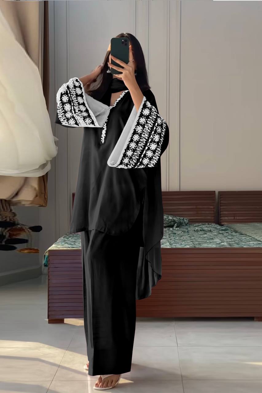 Natural Satin with Elastic Waist Kurta Palazzo set
