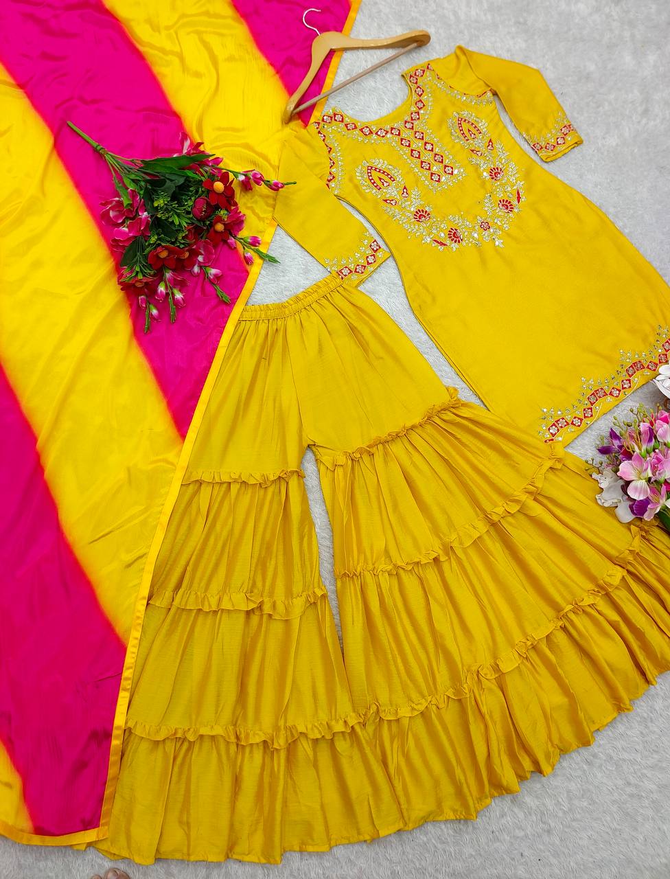 "Elegance in Silk: Designer Top, Sarara & Dupatta Set"