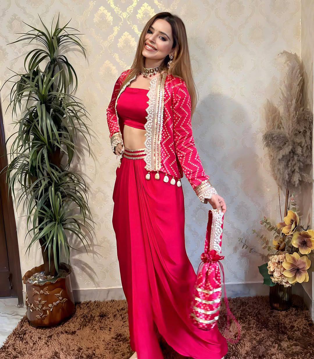 Premium French Crêpe Dhotis & Blouse Set with Embroidery