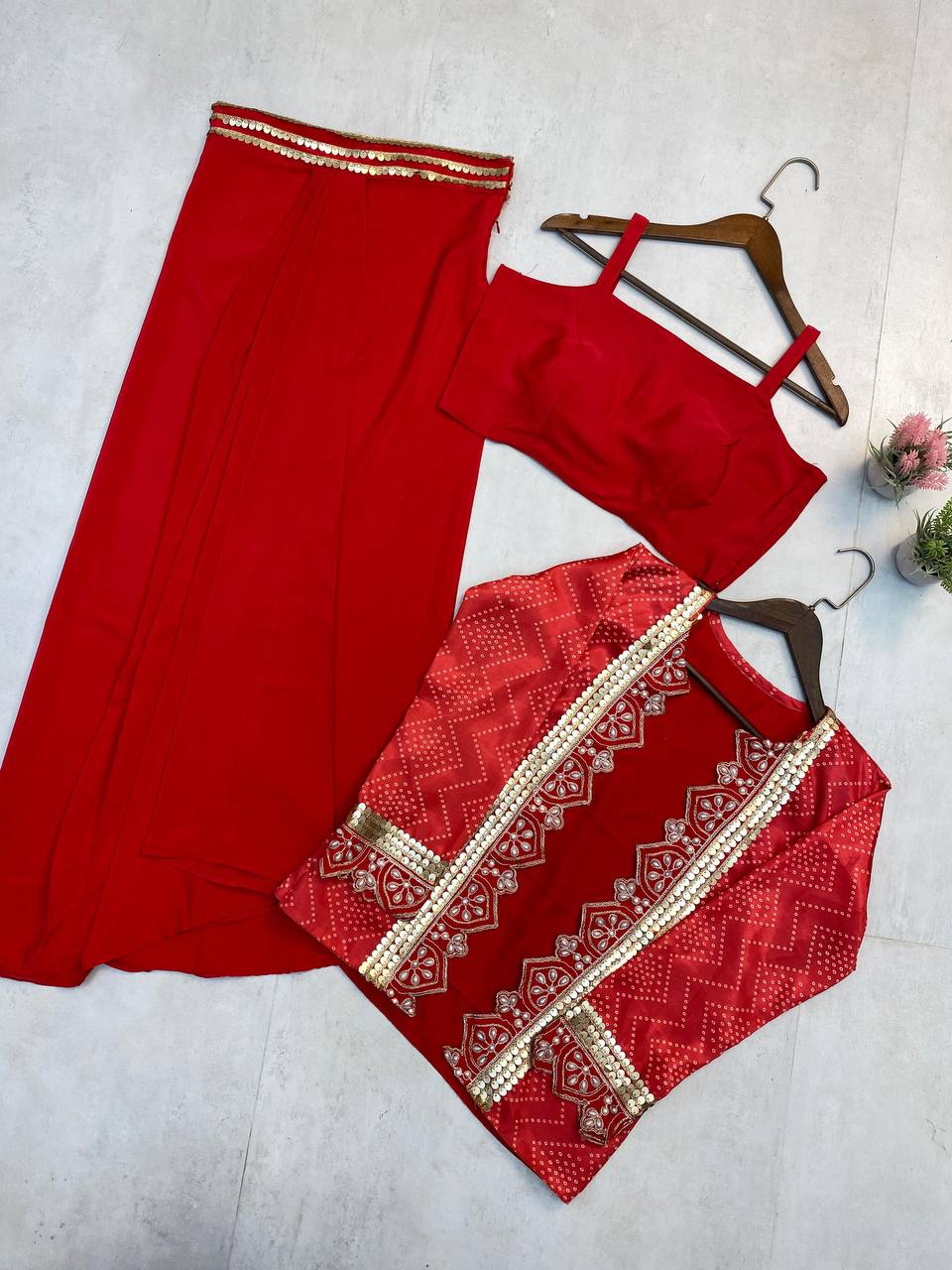Premium French Crêpe Dhotis & Blouse Set with Embroidery
