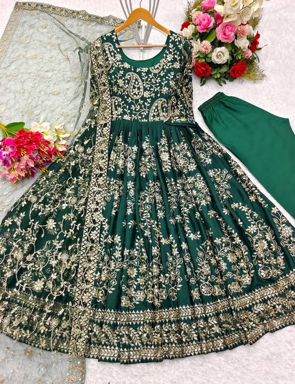 "Elegant Gwon Set: Pure Chinnon Silk with Embroidery & Sequence Work"