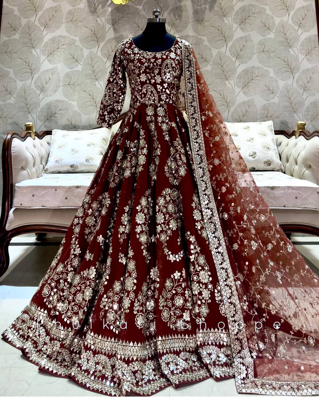"Elegant Gwon Set: Pure Chinnon Silk with Embroidery & Sequence Work"