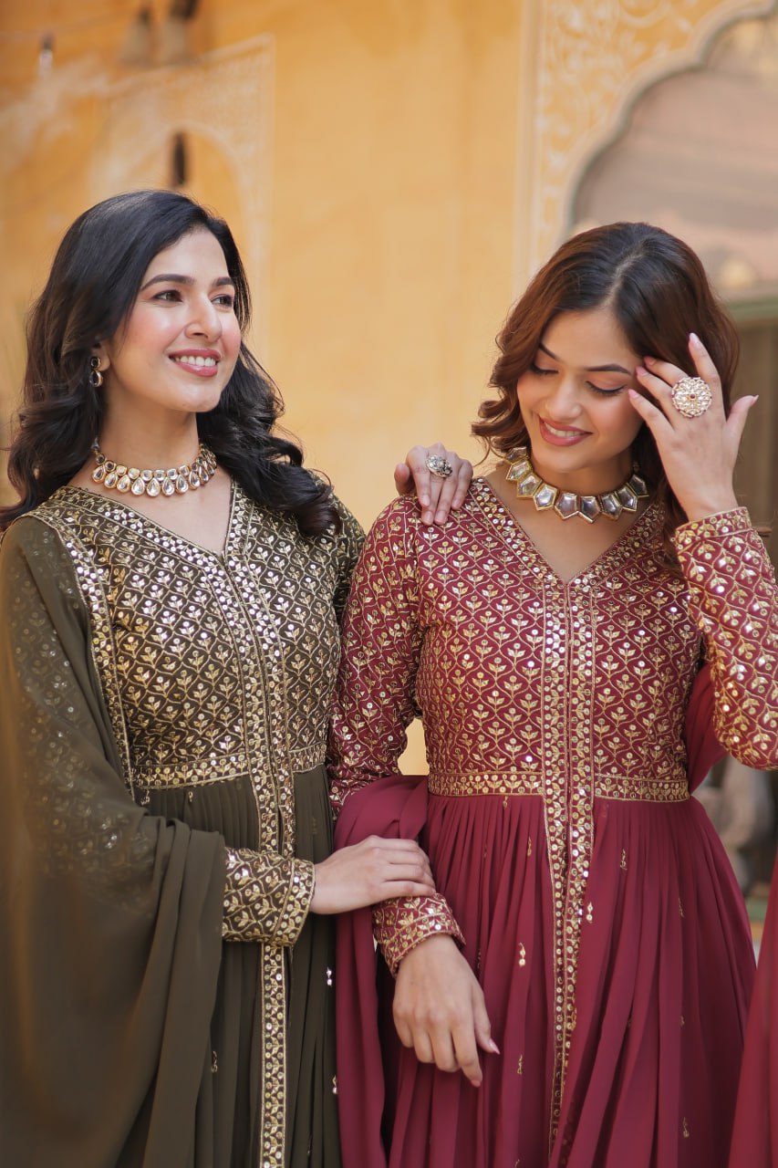 "Elegant Faux Georgette Embroidered 3-Piece Set with Sequins Work"