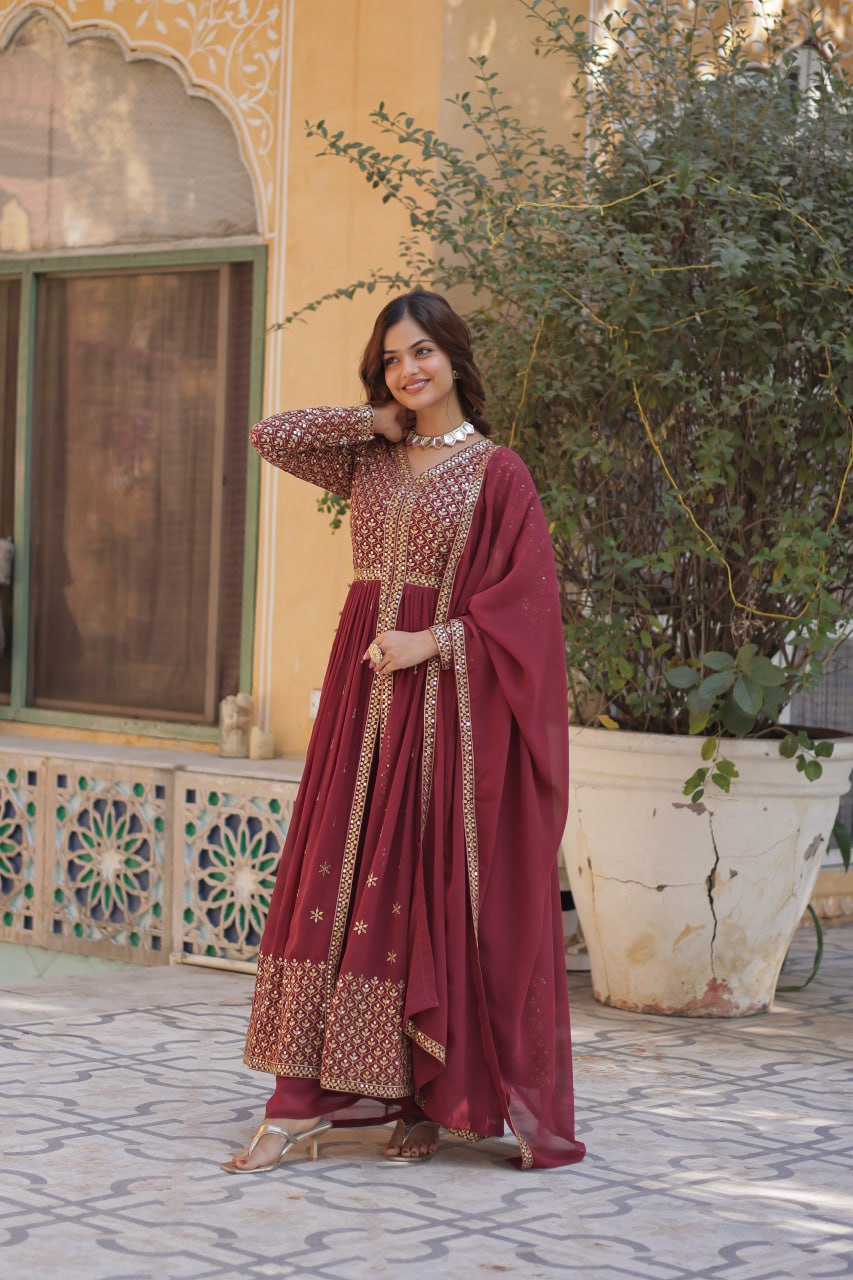 "Elegant Faux Georgette Embroidered 3-Piece Set with Sequins Work"