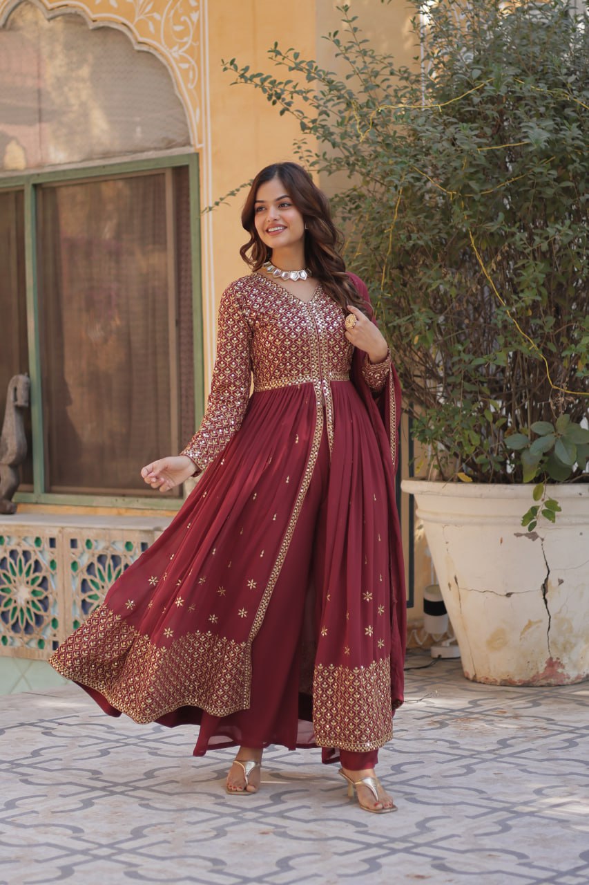 "Elegant Faux Georgette Embroidered 3-Piece Set with Sequins Work"