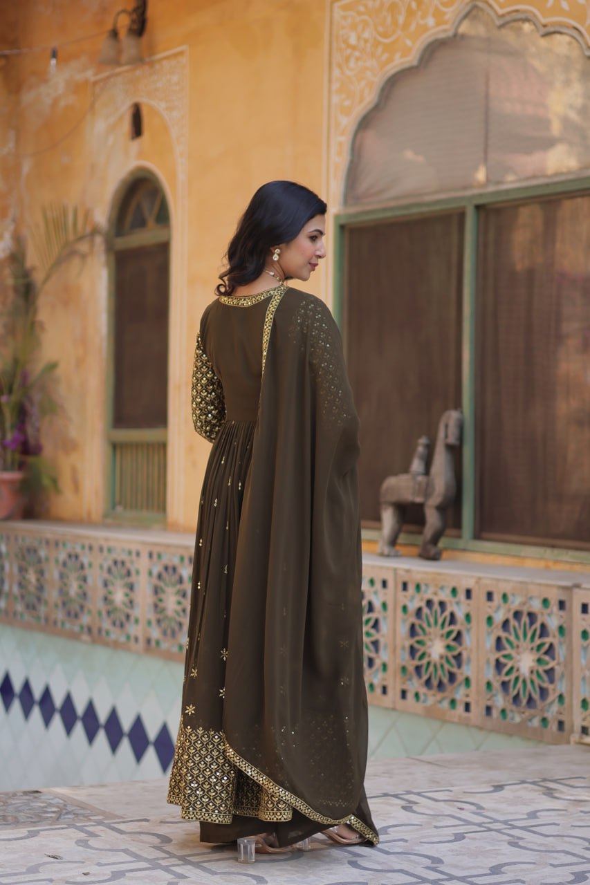 "Elegant Faux Georgette Embroidered 3-Piece Set with Sequins Work"