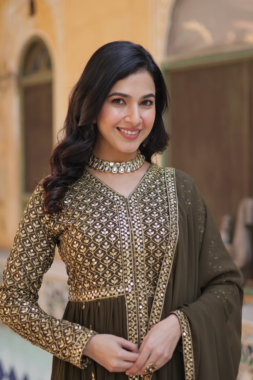 "Elegant Faux Georgette Embroidered 3-Piece Set with Sequins Work"