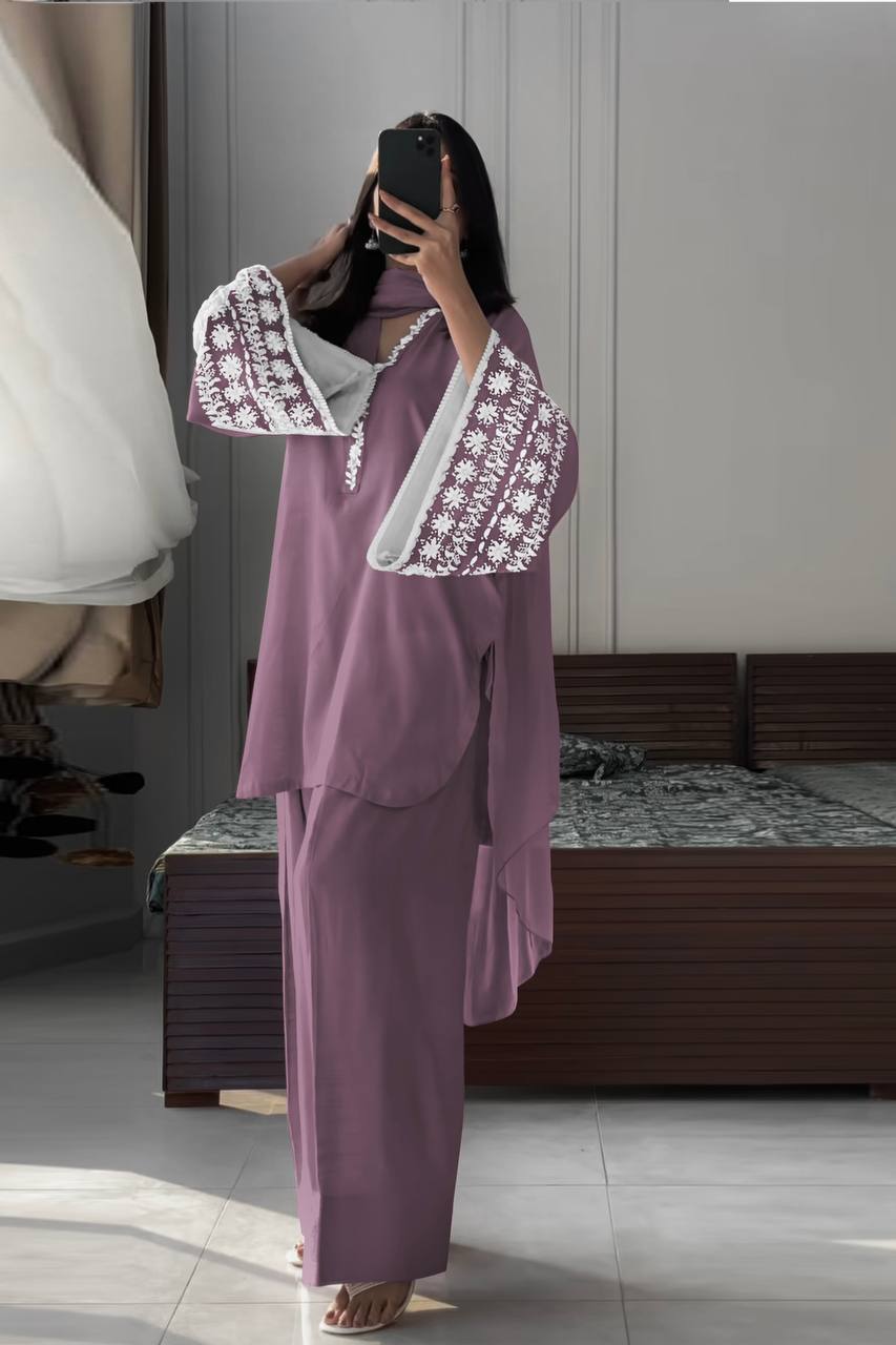Natural Satin with Elastic Waist Kurta Palazzo set