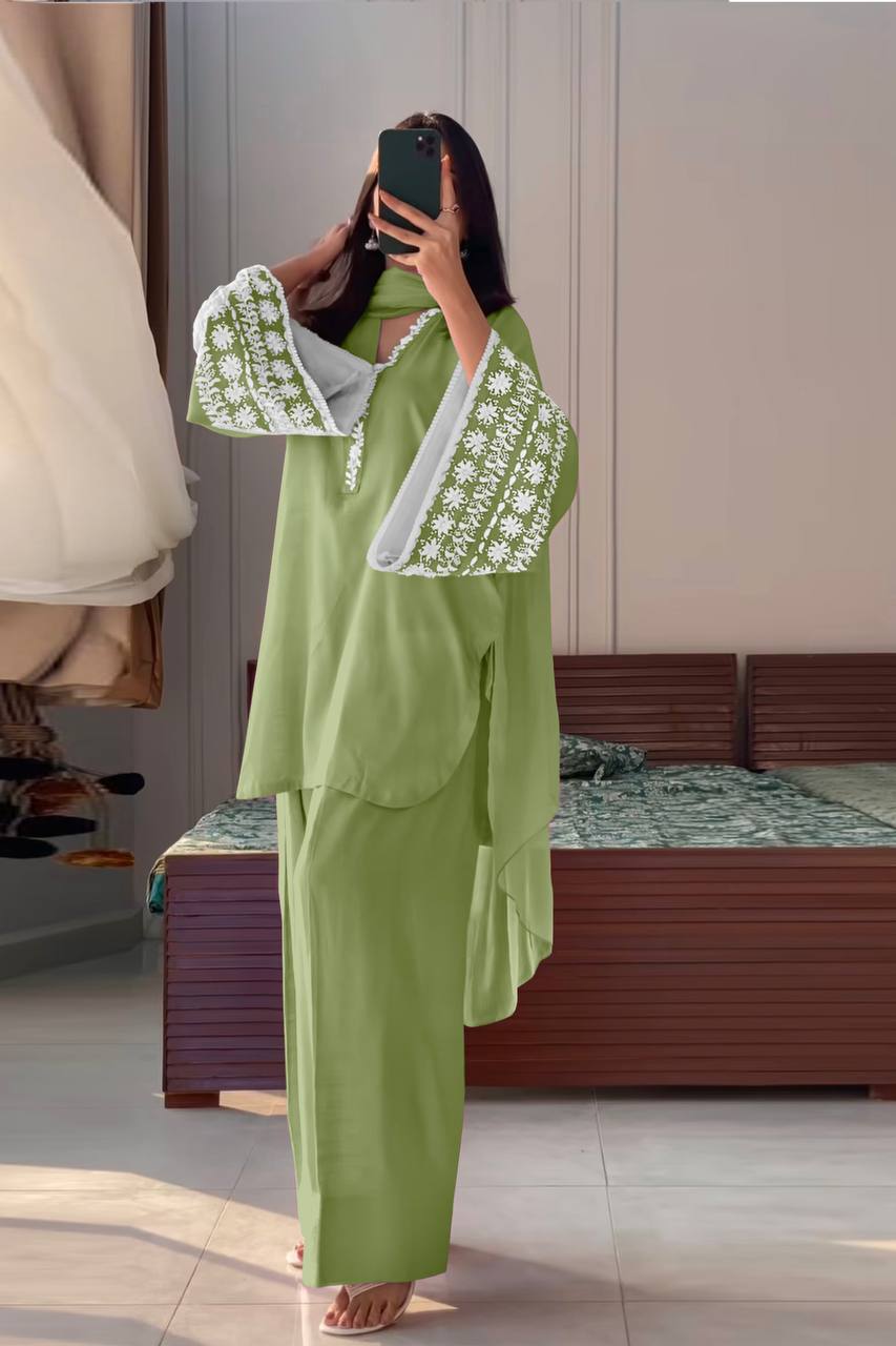 Natural Satin with Elastic Waist Kurta Palazzo set