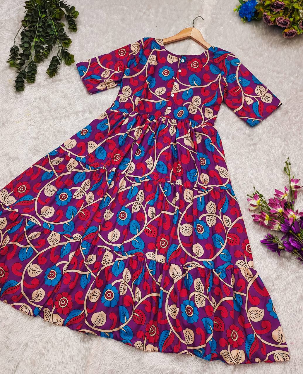 "Elegant Kalamkari Cotton Maternity Dress β Soft, Flowy, and Comfortable!"