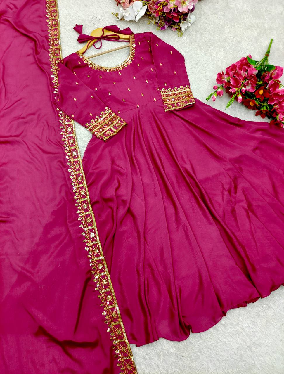 "Luxury Vichi Silk GWON with Embroidered Dupatta β Fully Stitched & Ready to Wear"