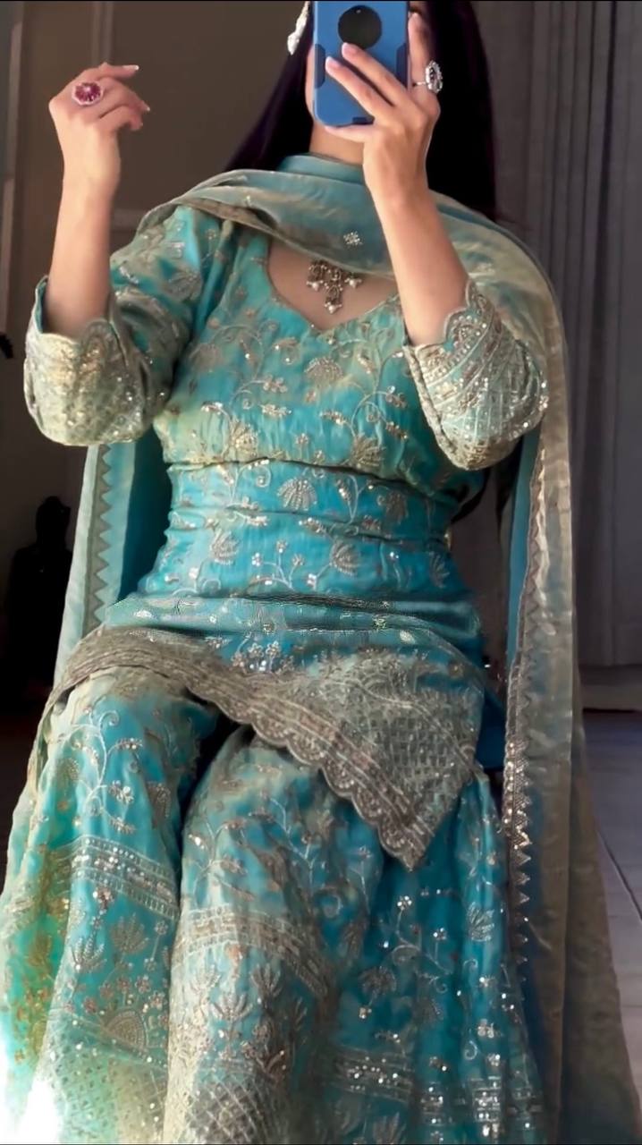 Heavy Fandy Crush Silk Kurta Sharara Set