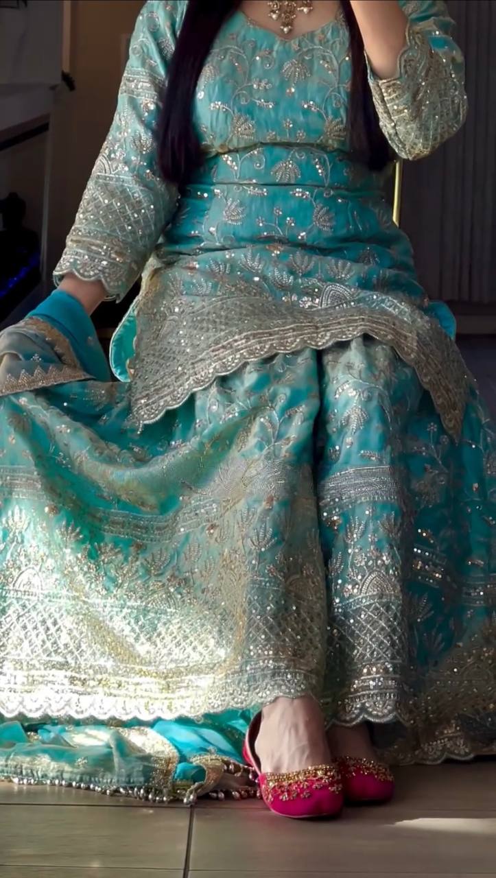 Heavy Fandy Crush Silk Kurta Sharara Set