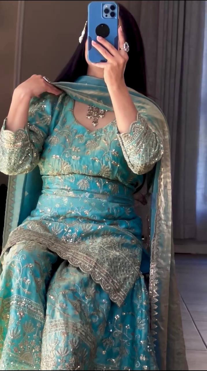 Heavy Fandy Crush Silk Kurta Sharara Set