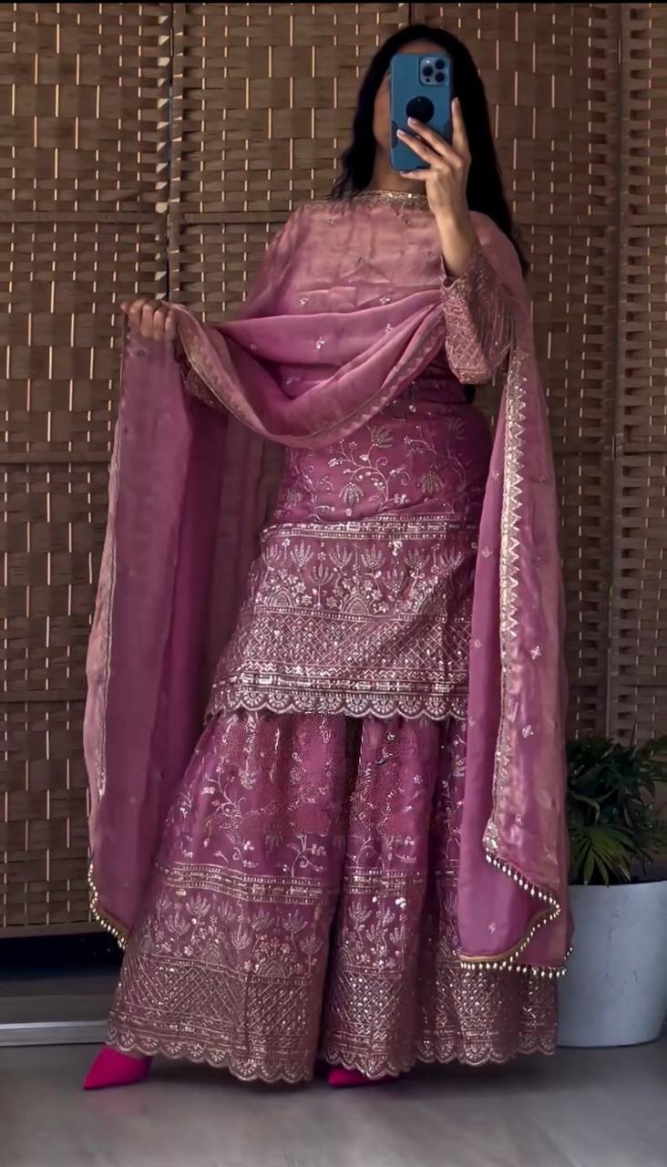 Heavy Fandy Crush Silk Kurta Sharara Set