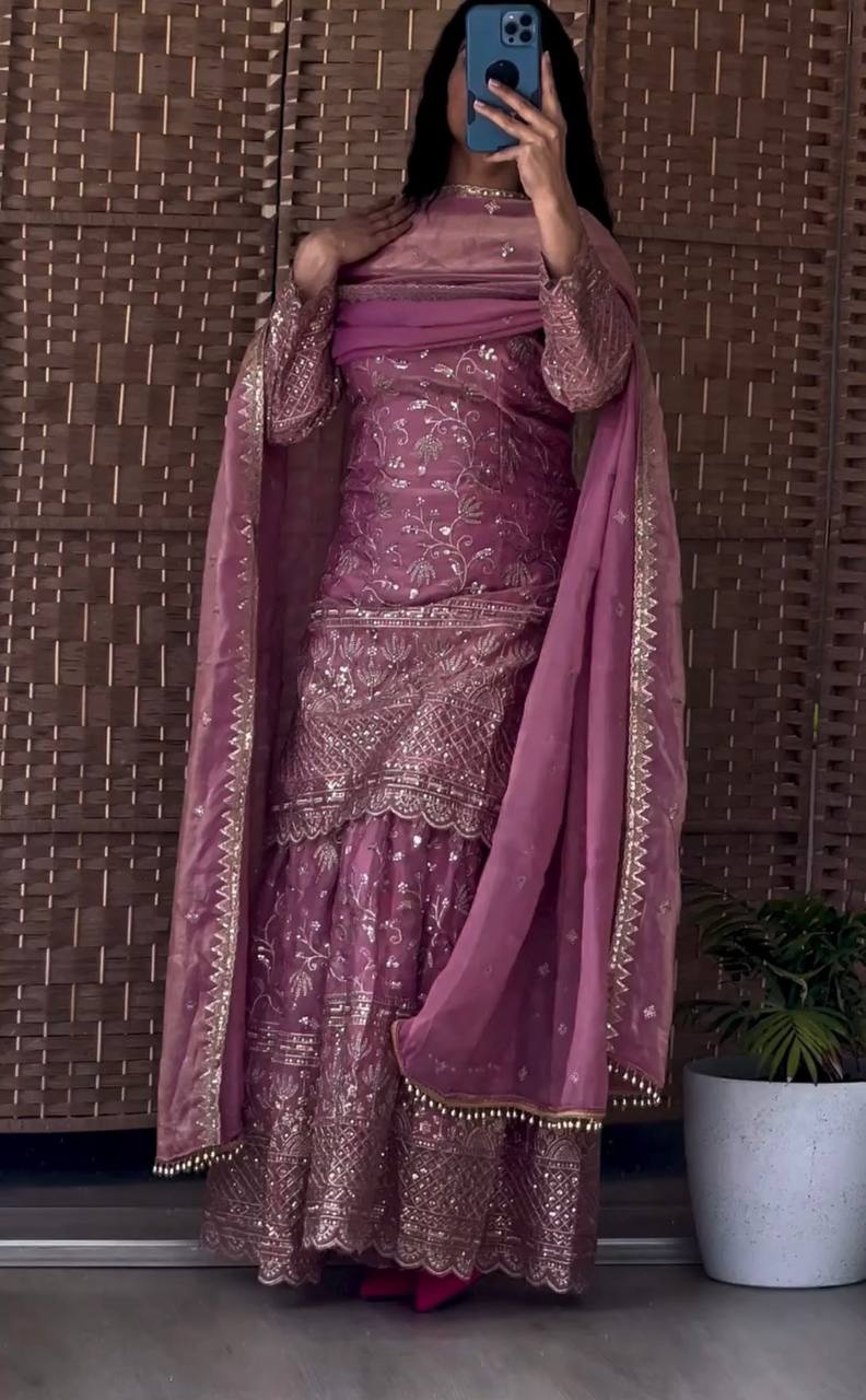 Heavy Fandy Crush Silk Kurta Sharara Set