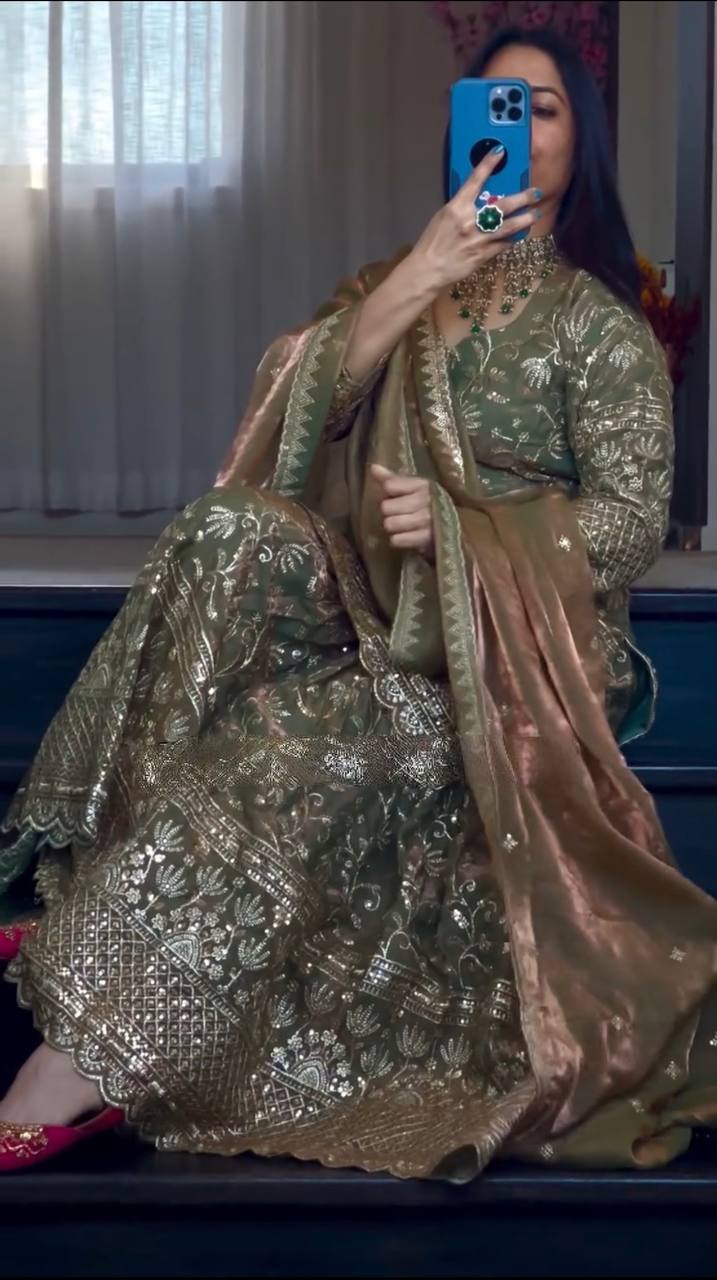 Heavy Fandy Crush Silk Kurta Sharara Set