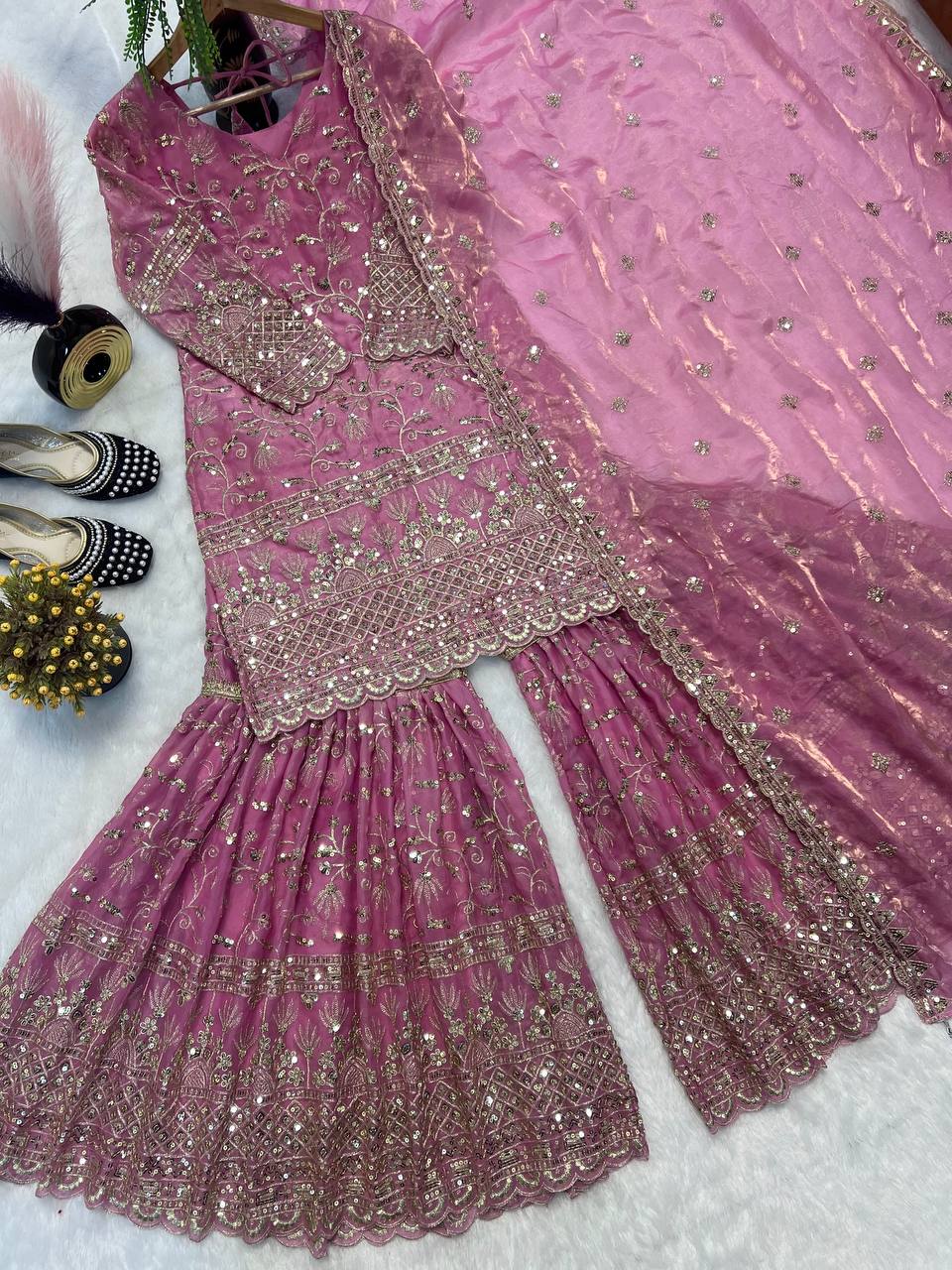 Heavy Fandy Crush Silk Kurta Sharara Set