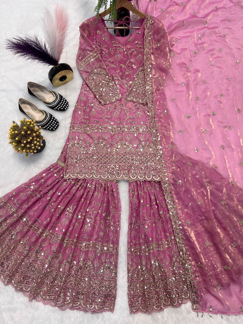 Heavy Fandy Crush Silk Kurta Sharara Set