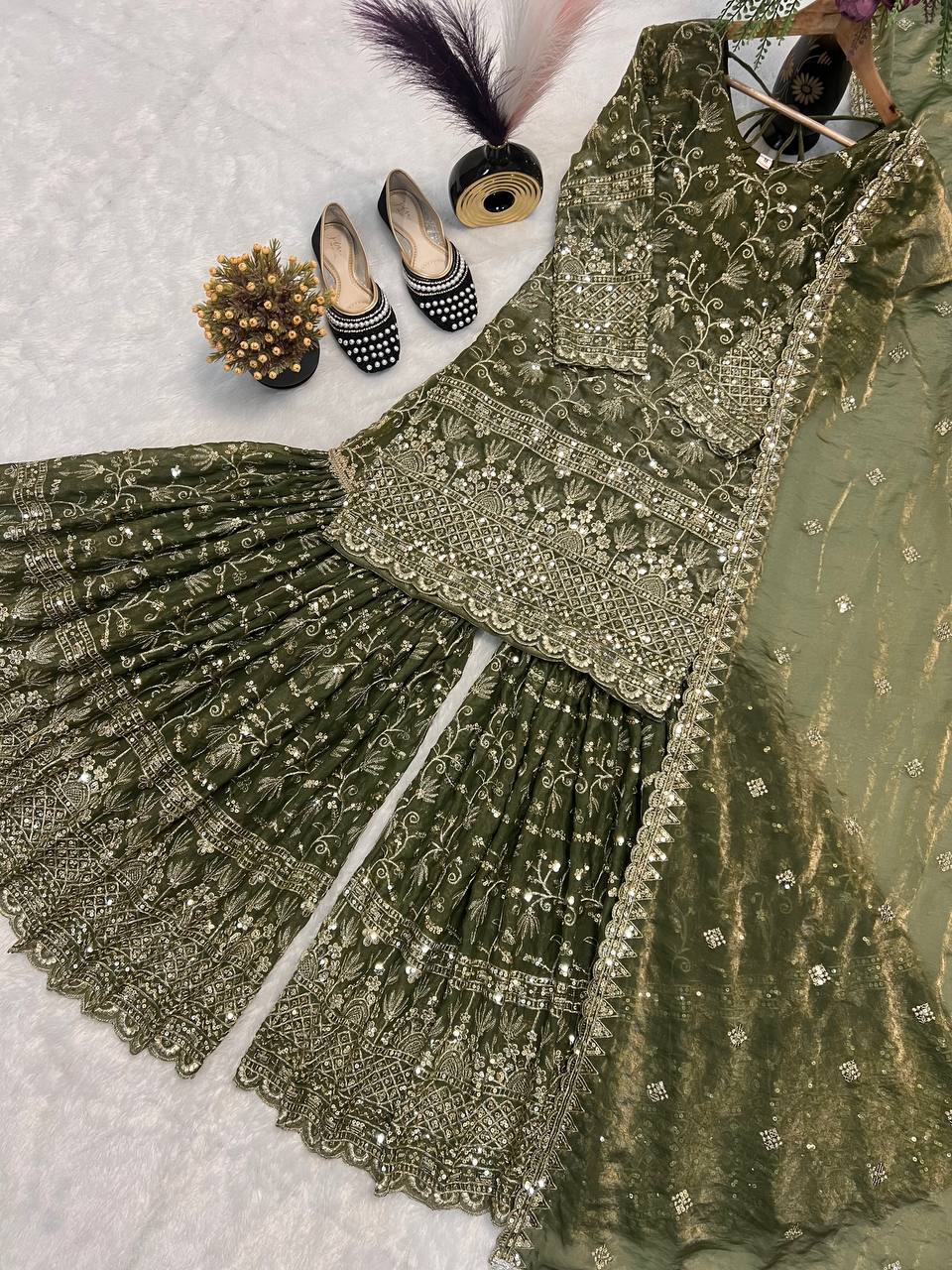Heavy Fandy Crush Silk Kurta Sharara Set