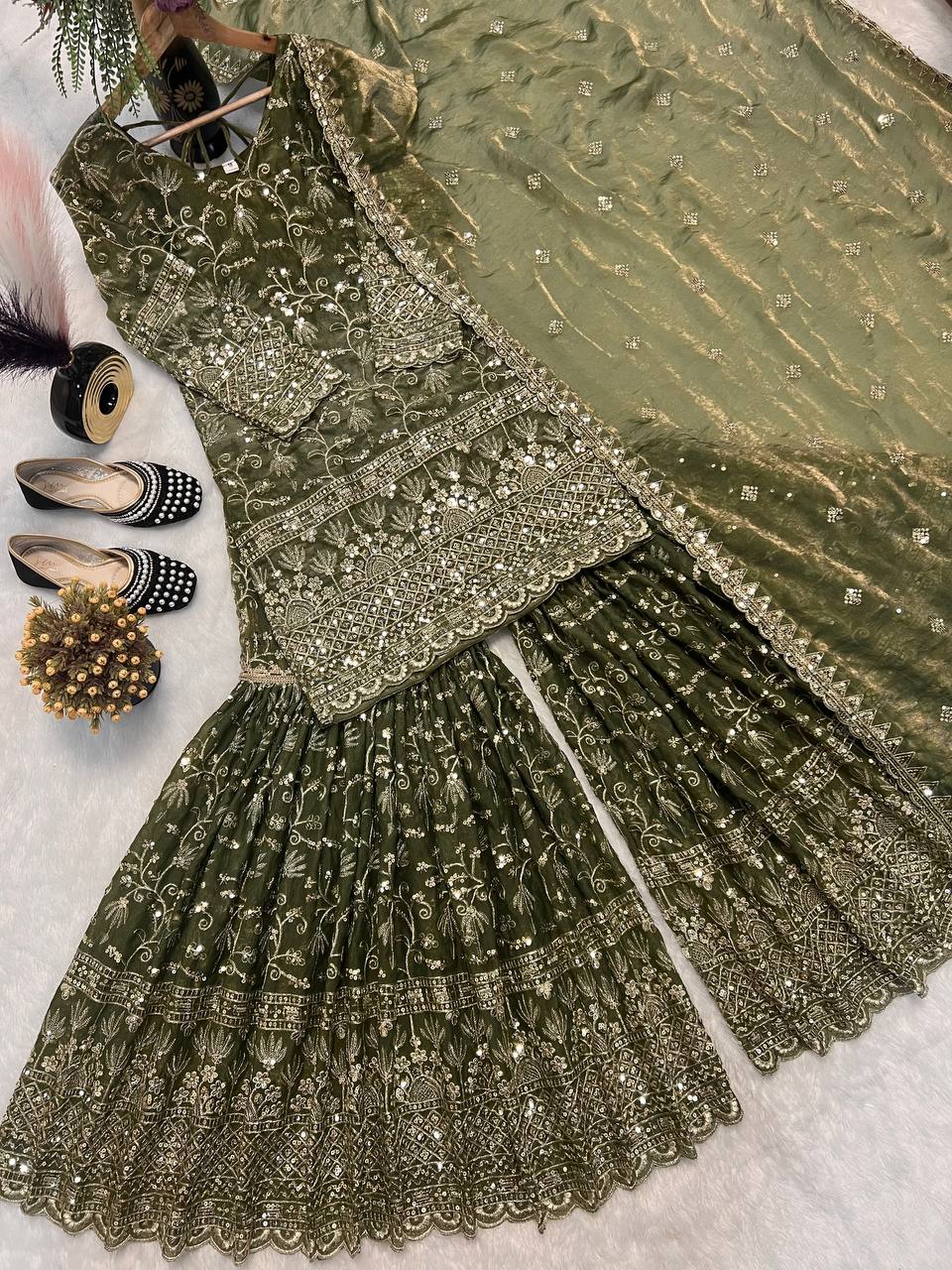 Heavy Fandy Crush Silk Kurta Sharara Set
