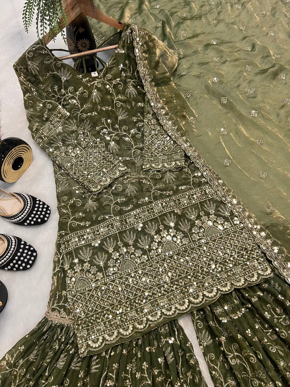 Heavy Fandy Crush Silk Kurta Sharara Set