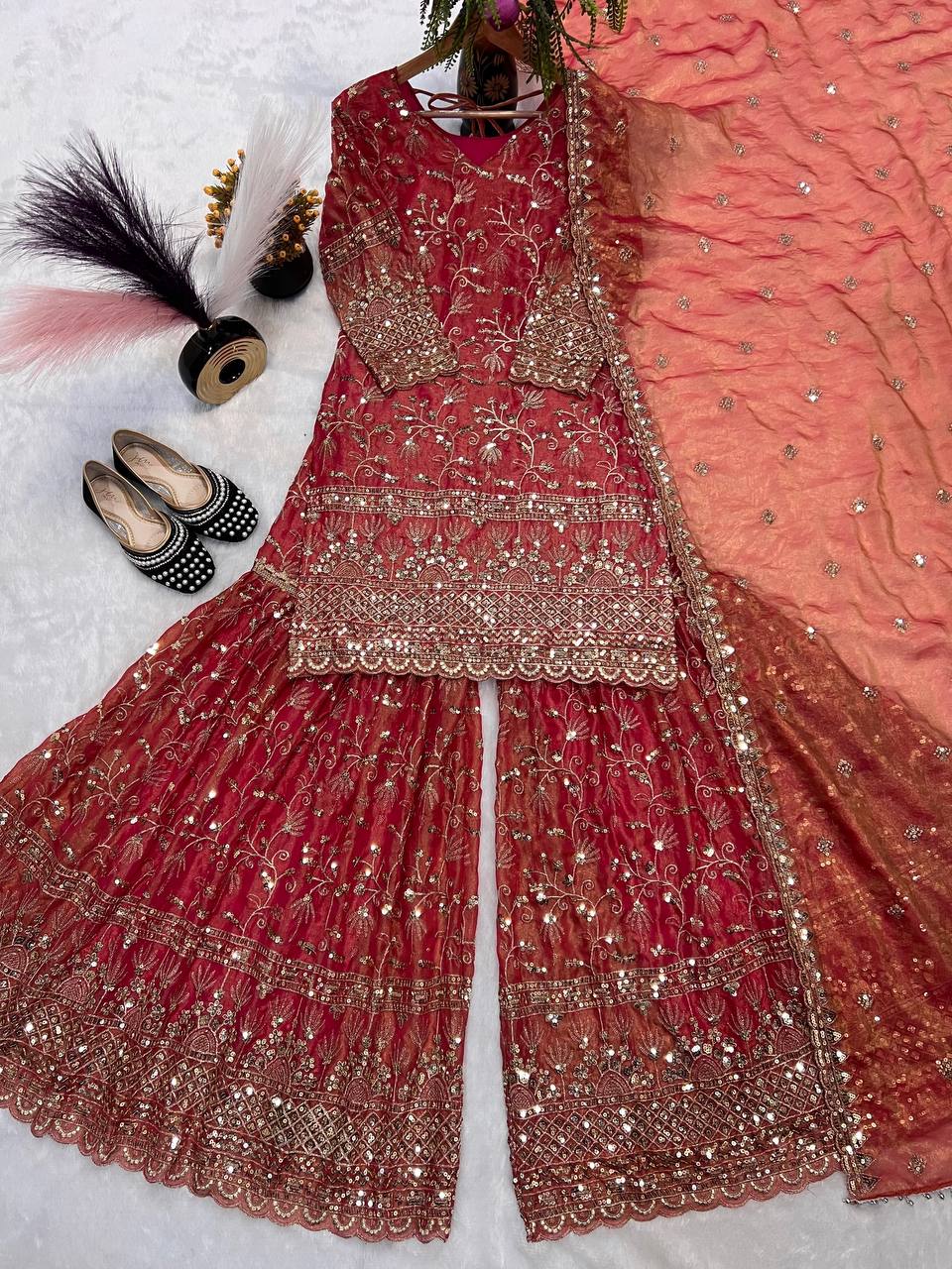 Heavy Fandy Crush Silk Kurta Sharara Set