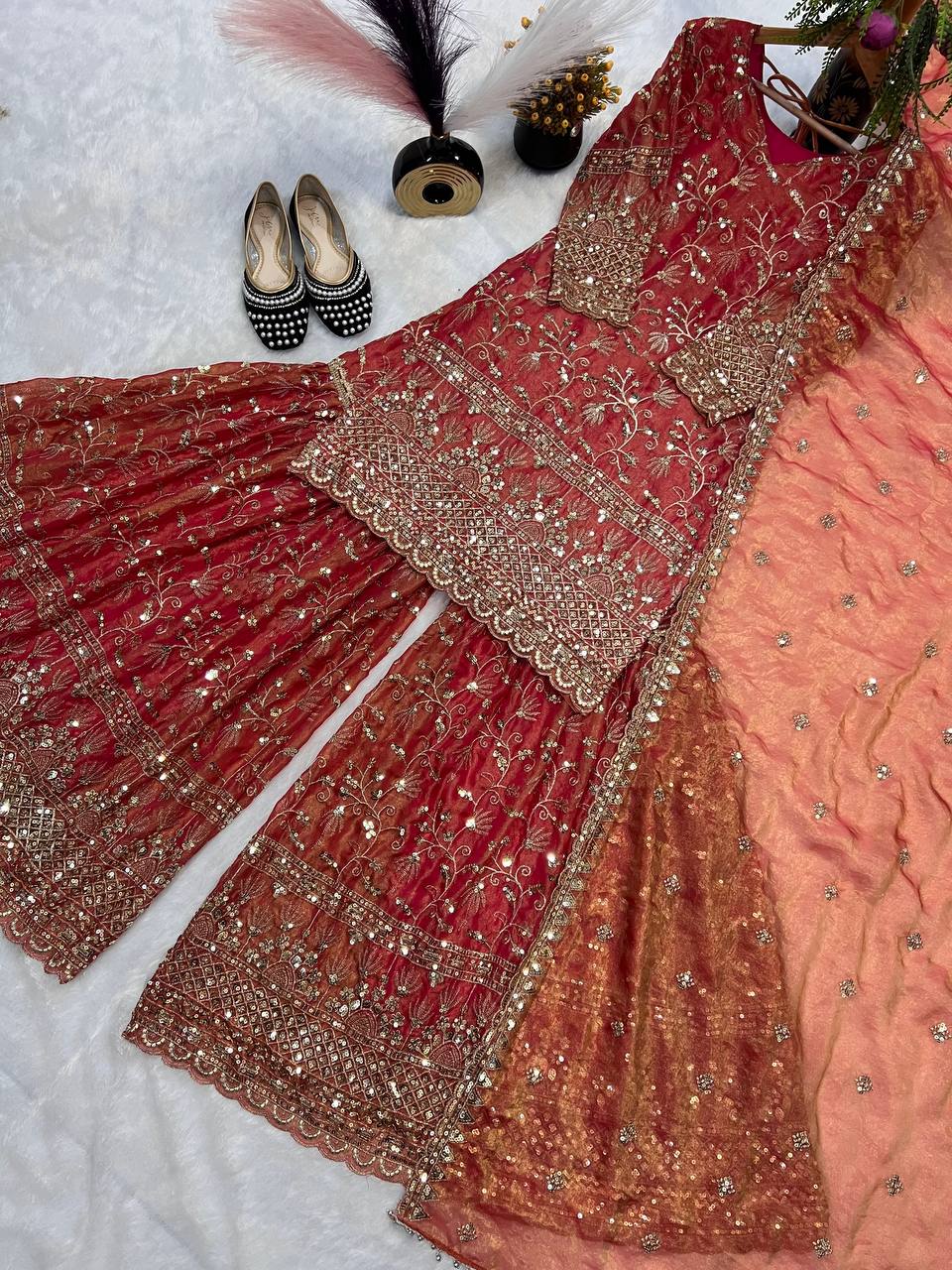 Heavy Fandy Crush Silk Kurta Sharara Set