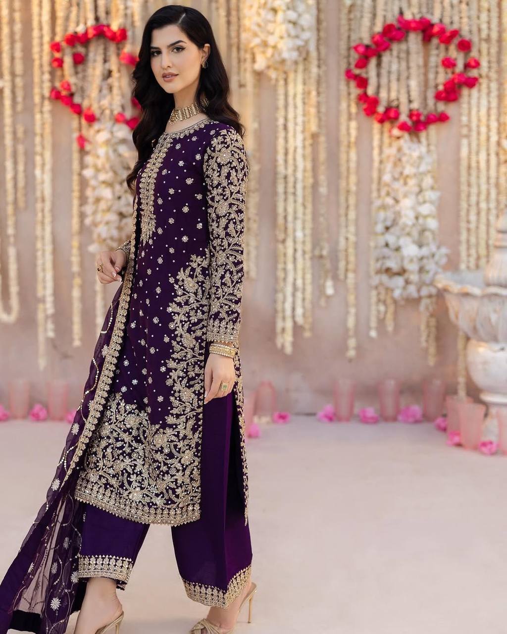 Luxury Faux Georgette Top, Pant, and Dupatta Set with Detailed Embroidery