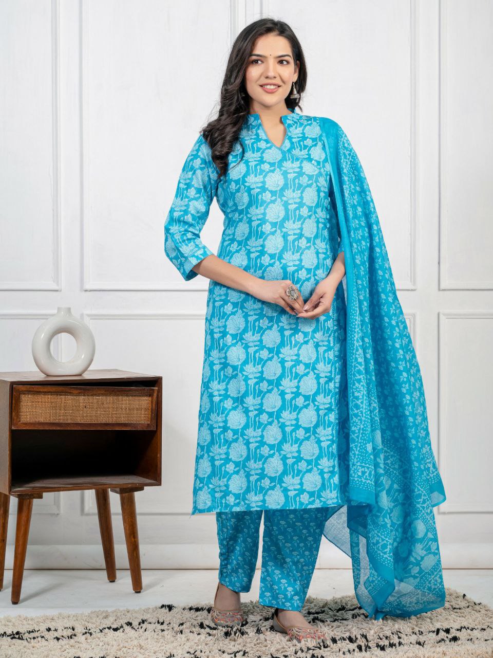 "Breezy Elegance: Pure Cotton Kurti Set for Sunny Days"