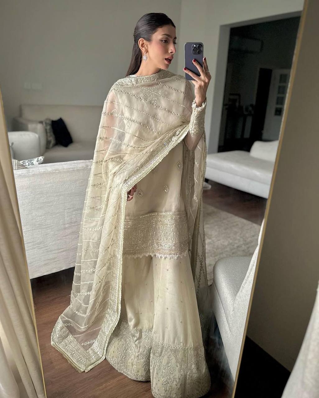 "Elegant Chinon Sequence Embroidered Sharara Set with Dupatta"
