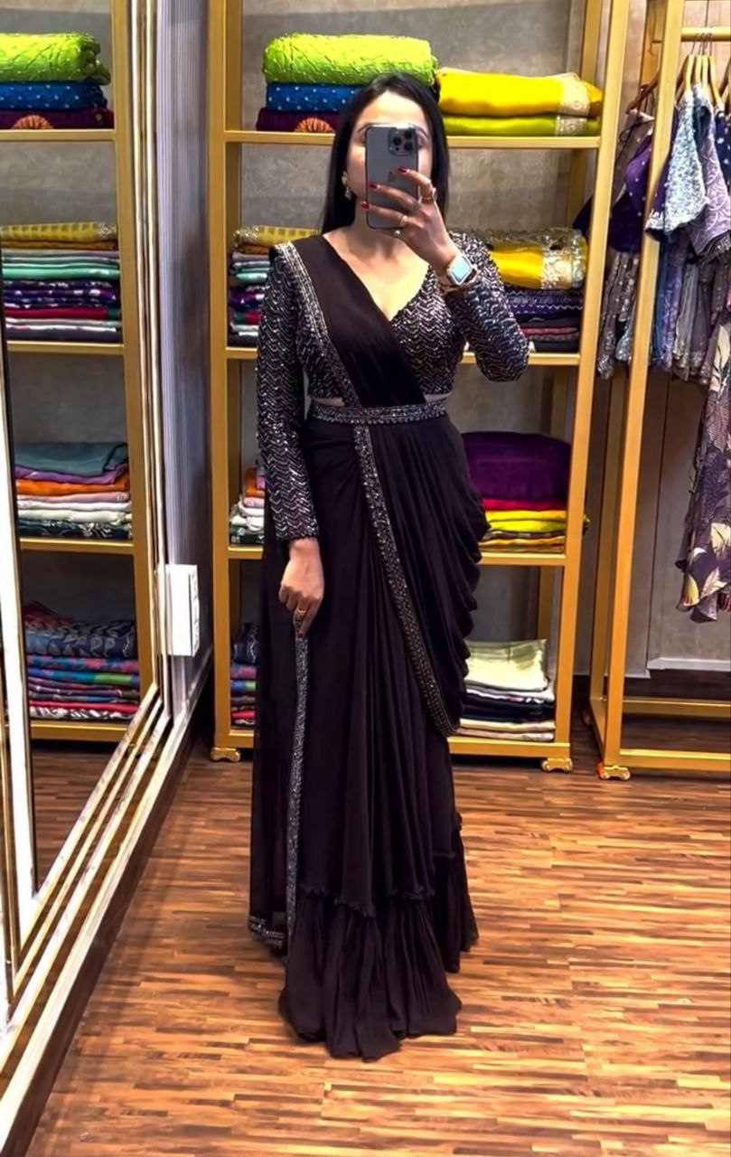 New Super Trending Embroidery Sequence work ready to wear saree