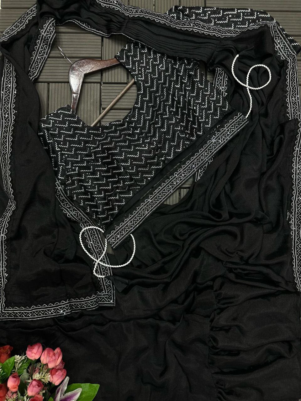 New Super Trending Embroidery Sequence work ready to wear saree