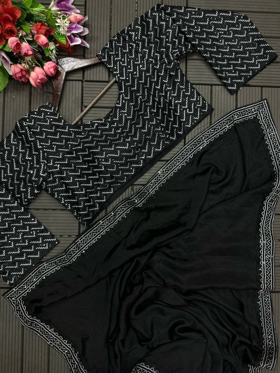 New Super Trending Embroidery Sequence work ready to wear saree