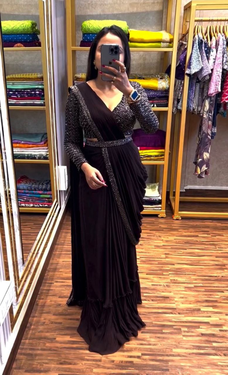 New Super Trending Embroidery Sequence work ready to wear saree
