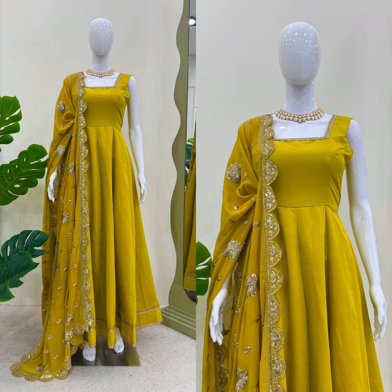 Heavy Roman Silk Gown with Dupatta