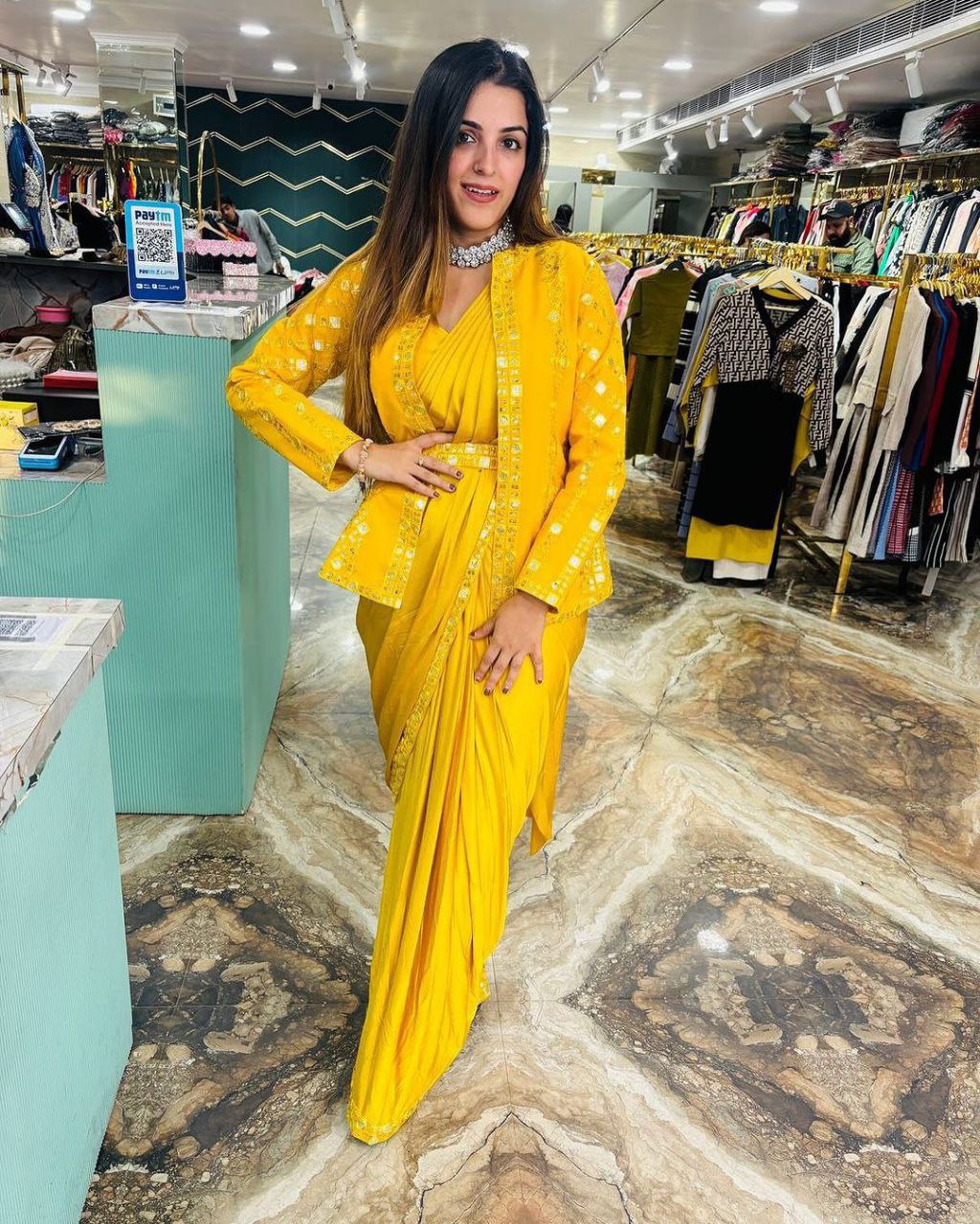 Elegant Heavy Satin Embroidered Saree Set with Jacket & Blouse