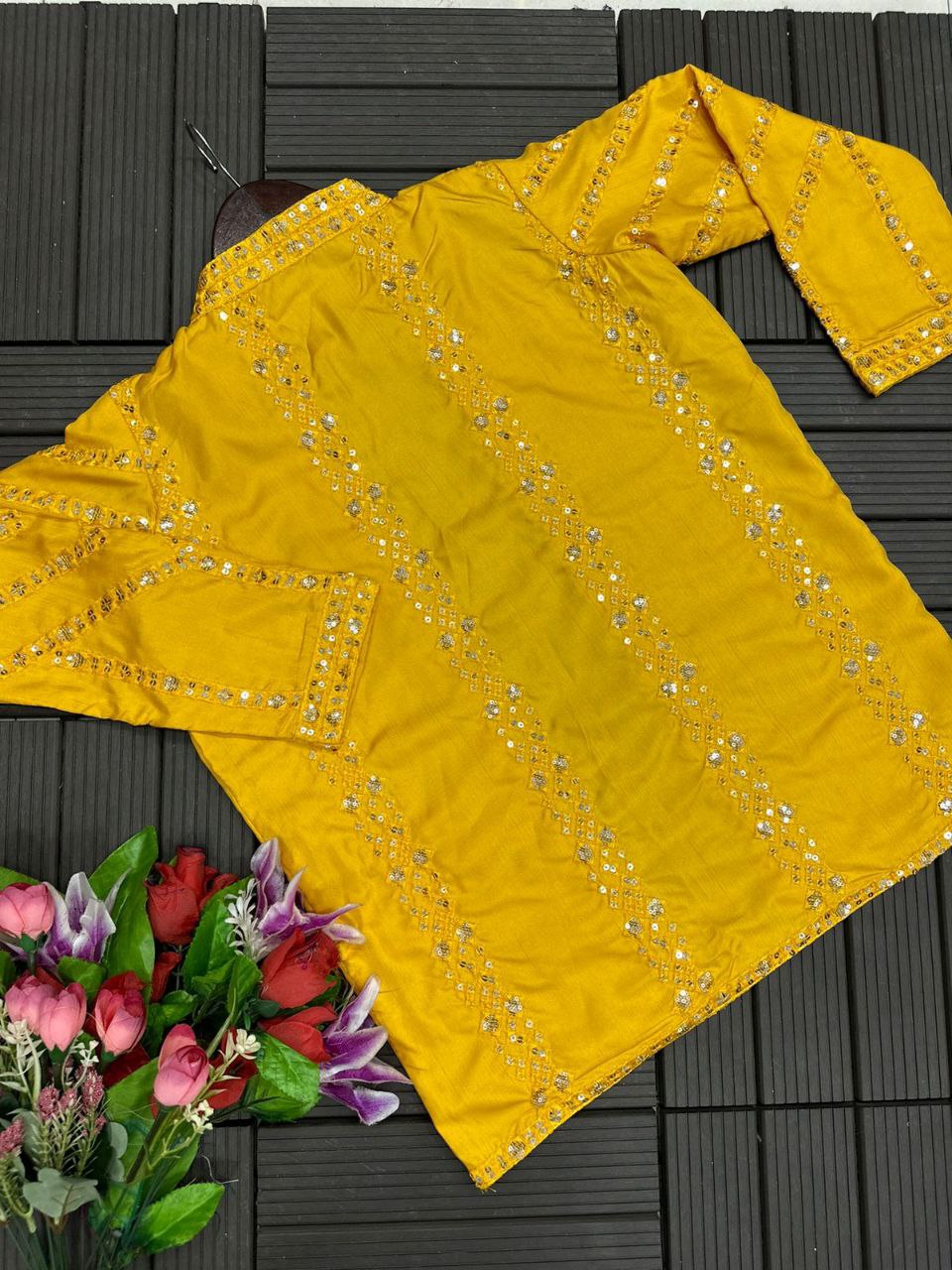 Elegant Heavy Satin Embroidered Saree Set with Jacket & Blouse