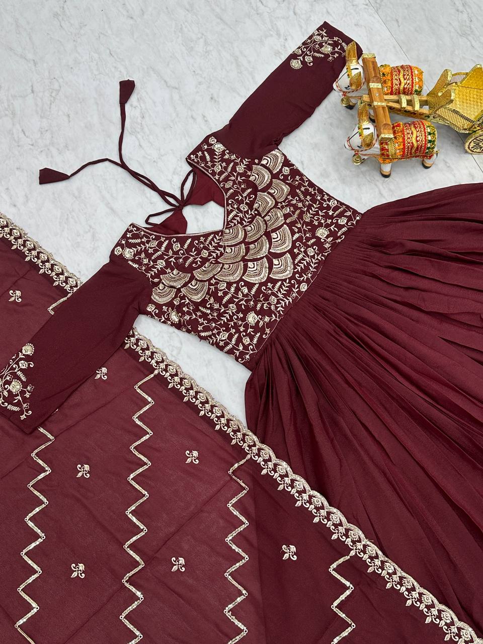 Pure Star Georgette Gown with Heavy Sequence Embroidery and Matching Dupatta