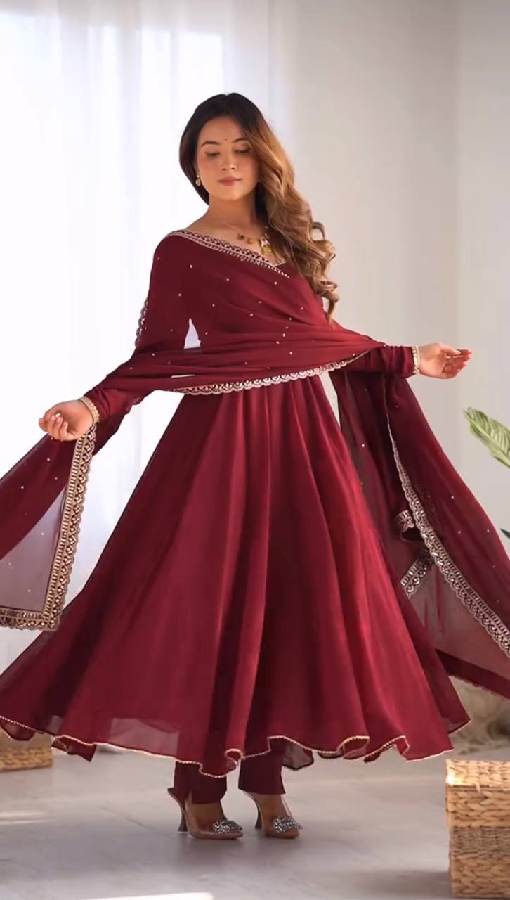Elegant Heavy Faux Georgette Suit Set with Embroidery Work and Lace Detailing