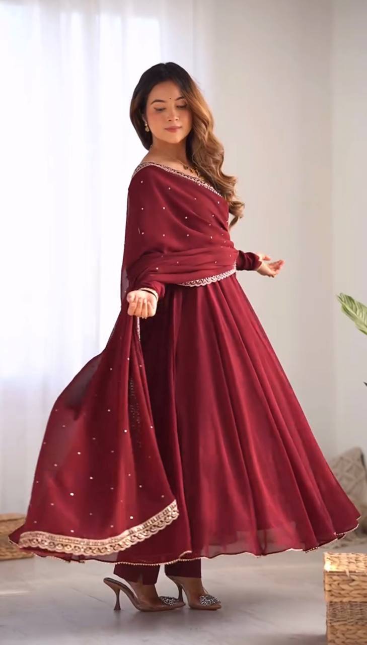 Elegant Heavy Faux Georgette Suit Set with Embroidery Work and Lace Detailing