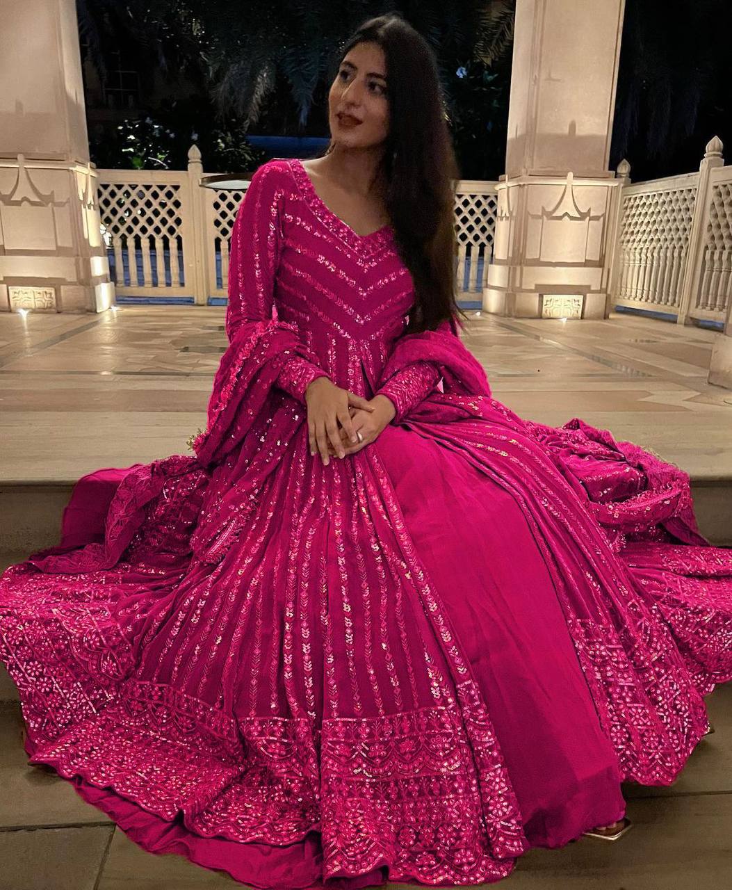 "Elegant Foux Gorgette Lehenga Choli Set with Sequenced Detailing"