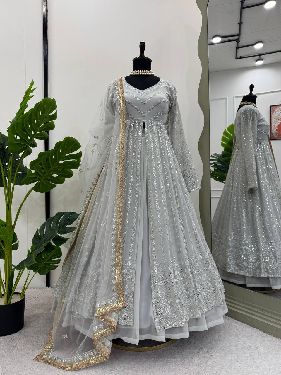 "Elegant Foux Gorgette Lehenga Choli Set with Sequenced Detailing"