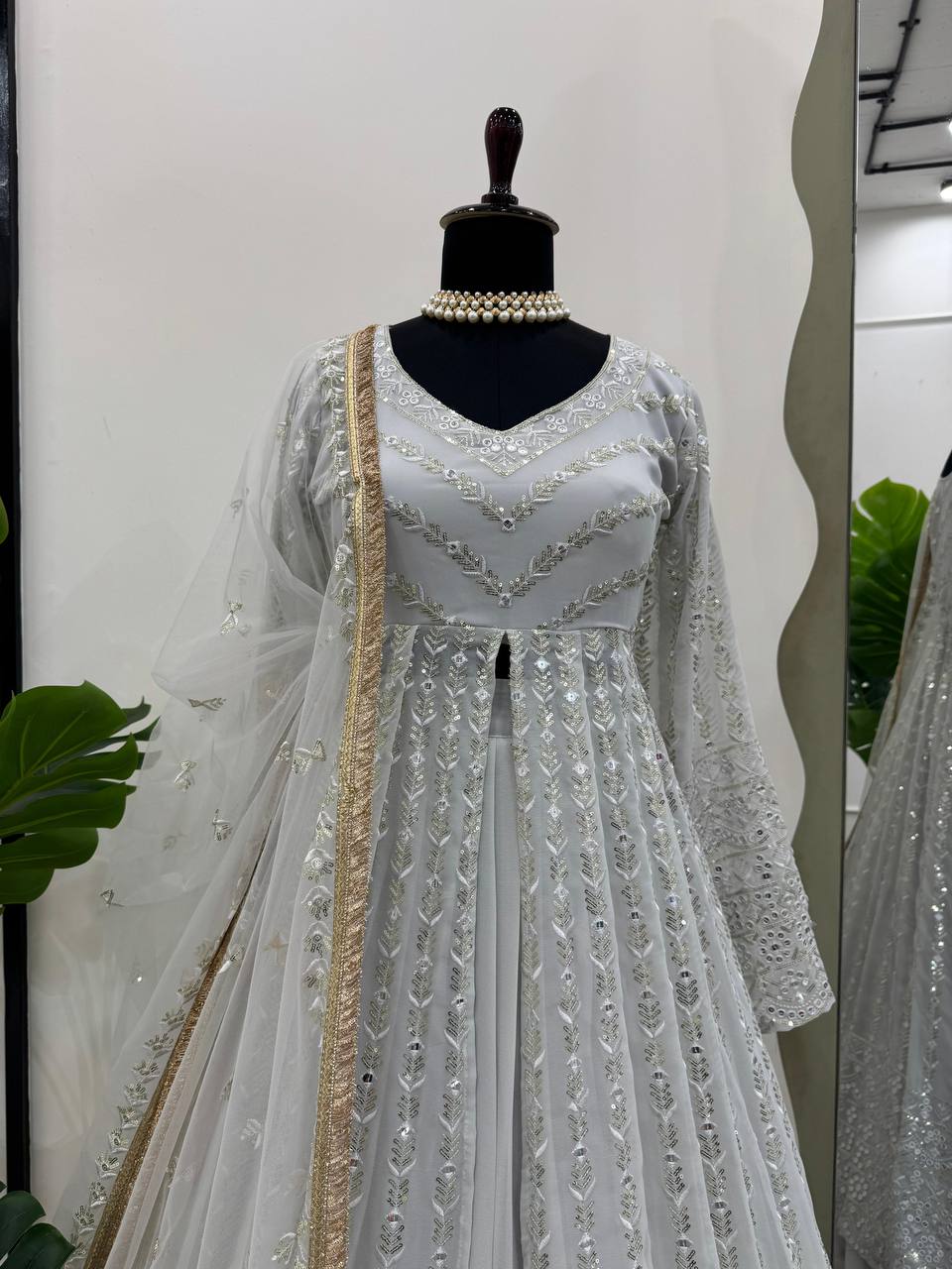 "Elegant Foux Gorgette Lehenga Choli Set with Sequenced Detailing"