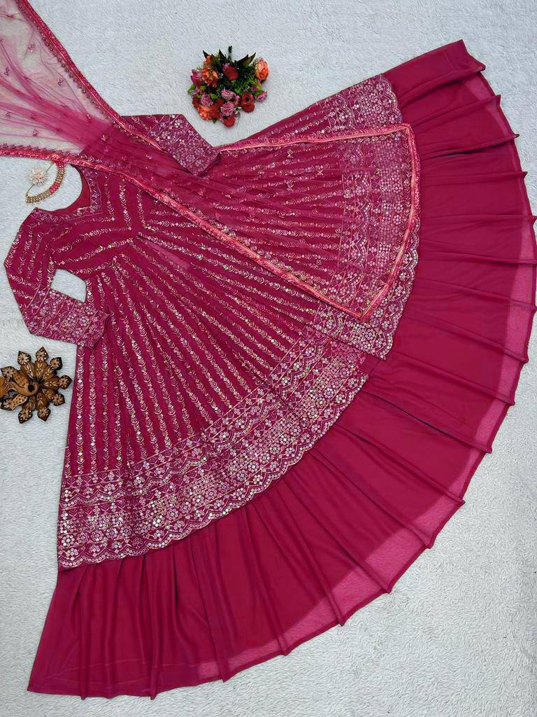"Elegant Foux Gorgette Lehenga Choli Set with Sequenced Detailing"