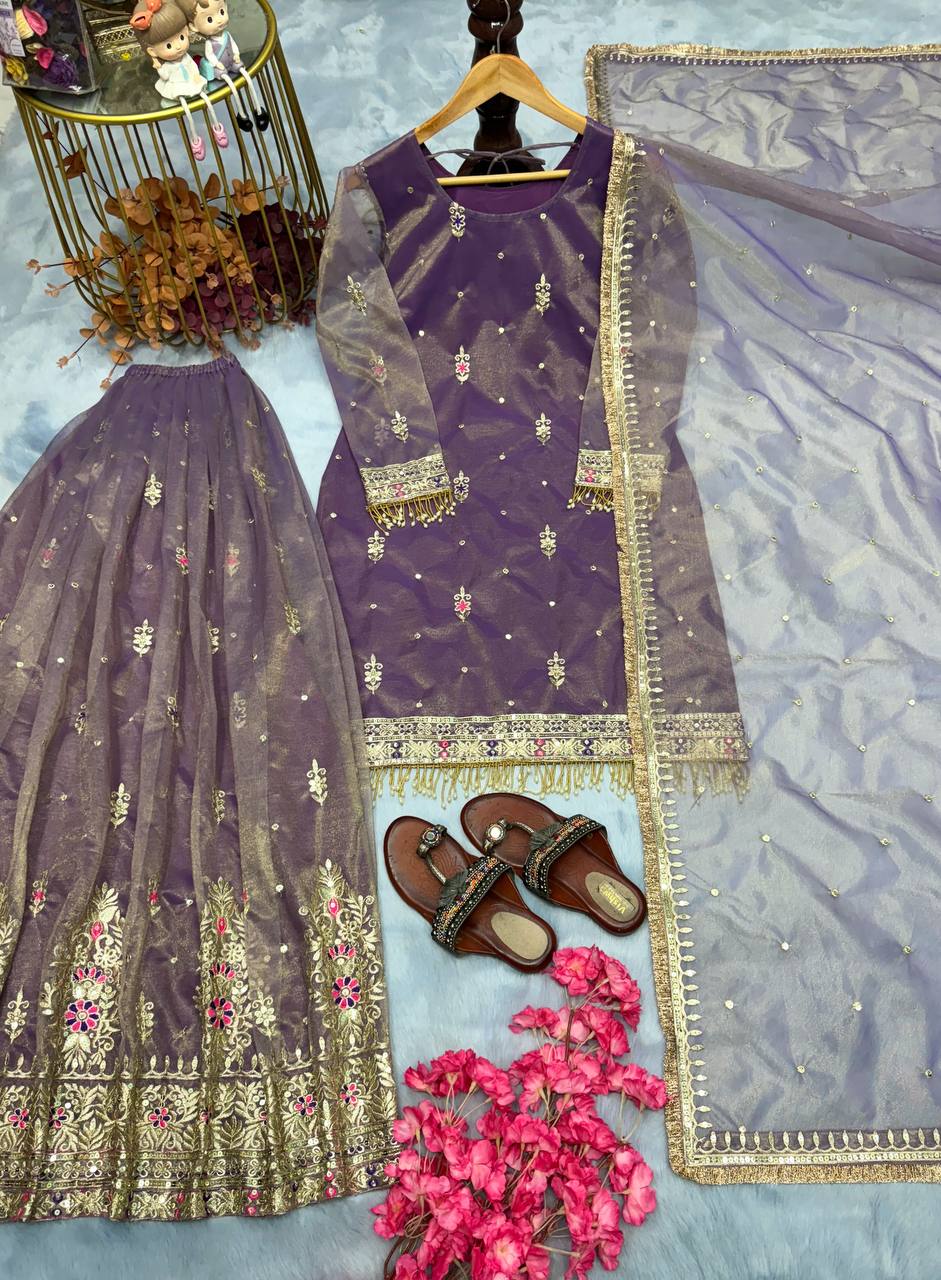 Pure Twill Gold net Top Palazzo with Dupatta
