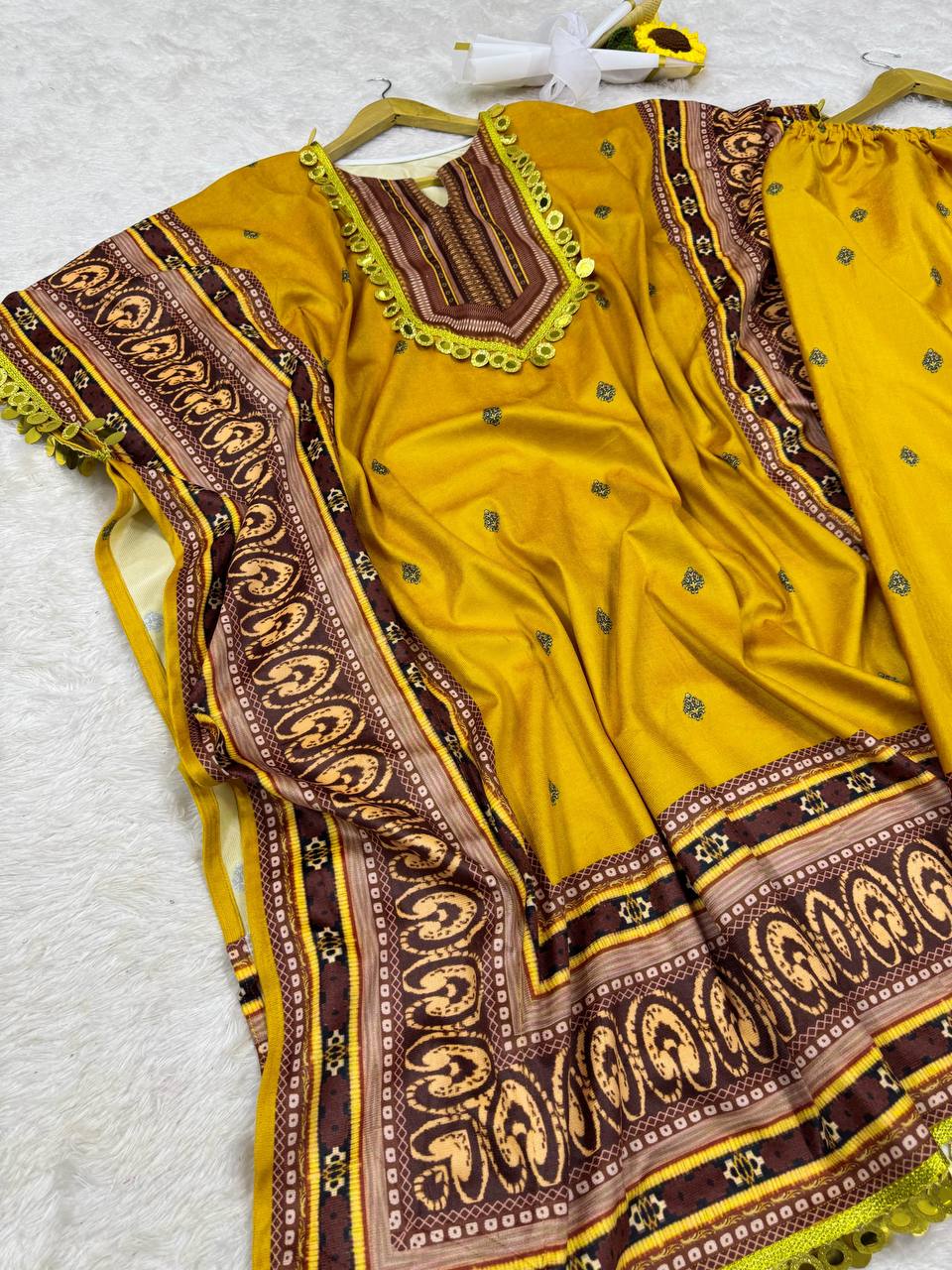 "Elegant Viscos Velvet Kaftan & Plazo Set with Digital Print"