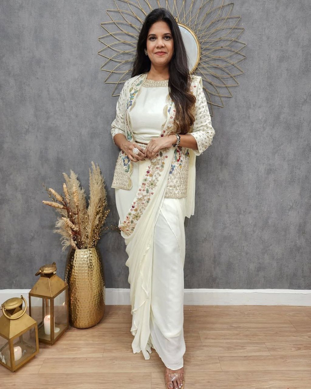"Elegant Heavy Chinon Sarara Set with Embroidered Dupatta and Koti"