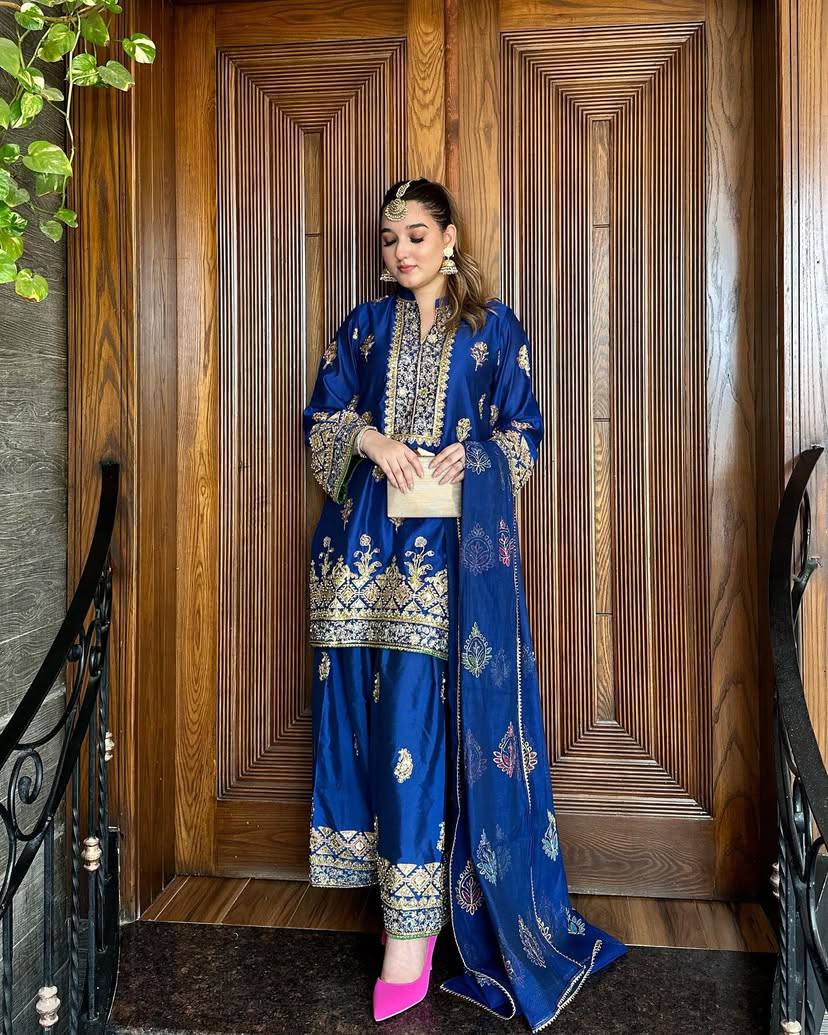 New Kurti-Plazzo Set in Chinon Silk with Beautiful Sequins Embroidery Work