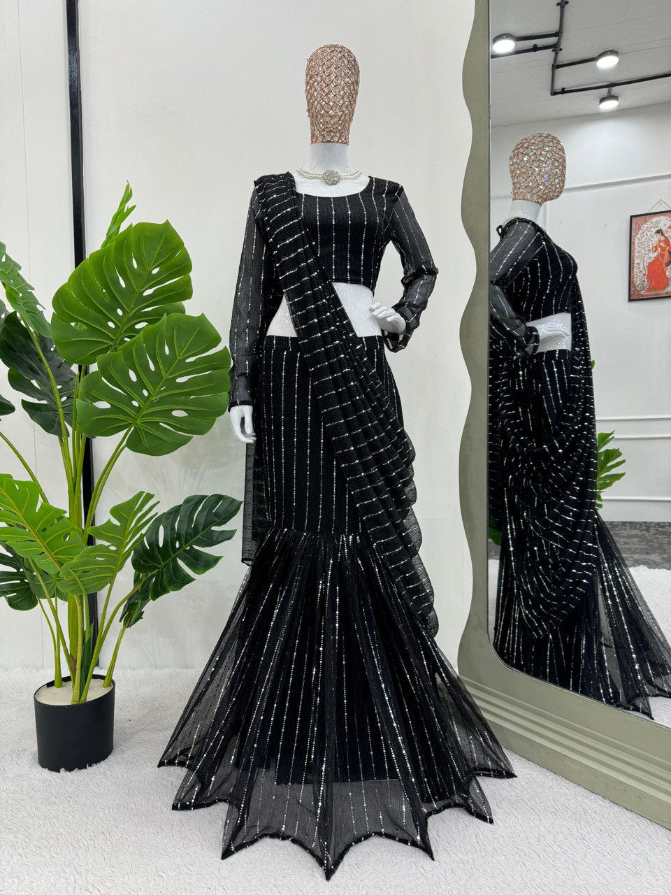 Elegant Lycra Lehenga Saree & Choli Set with Drape Style and Ready-to-Wear Comfort